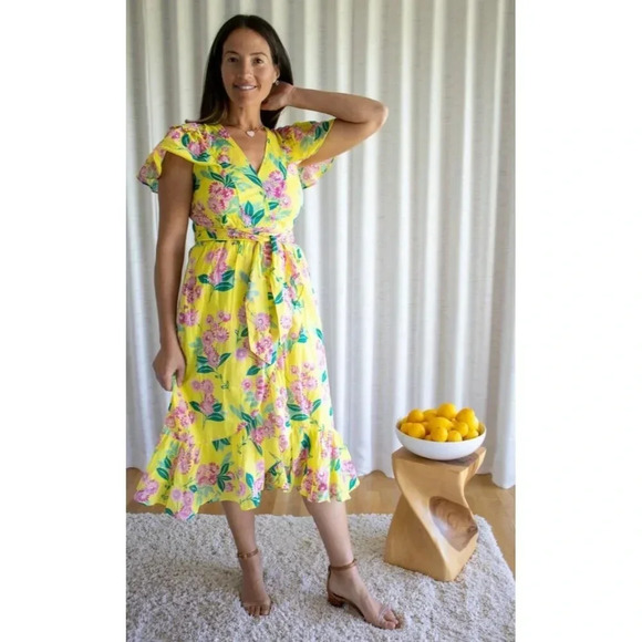 Banjanan Womens Floral Print Monica Dress Yellow Size Small - Picture 1 of 15